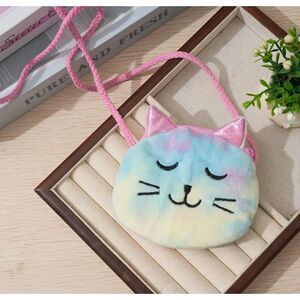 FUR Cat Coin Purse Crossbody Pink STITCHED Eyes Nose Face